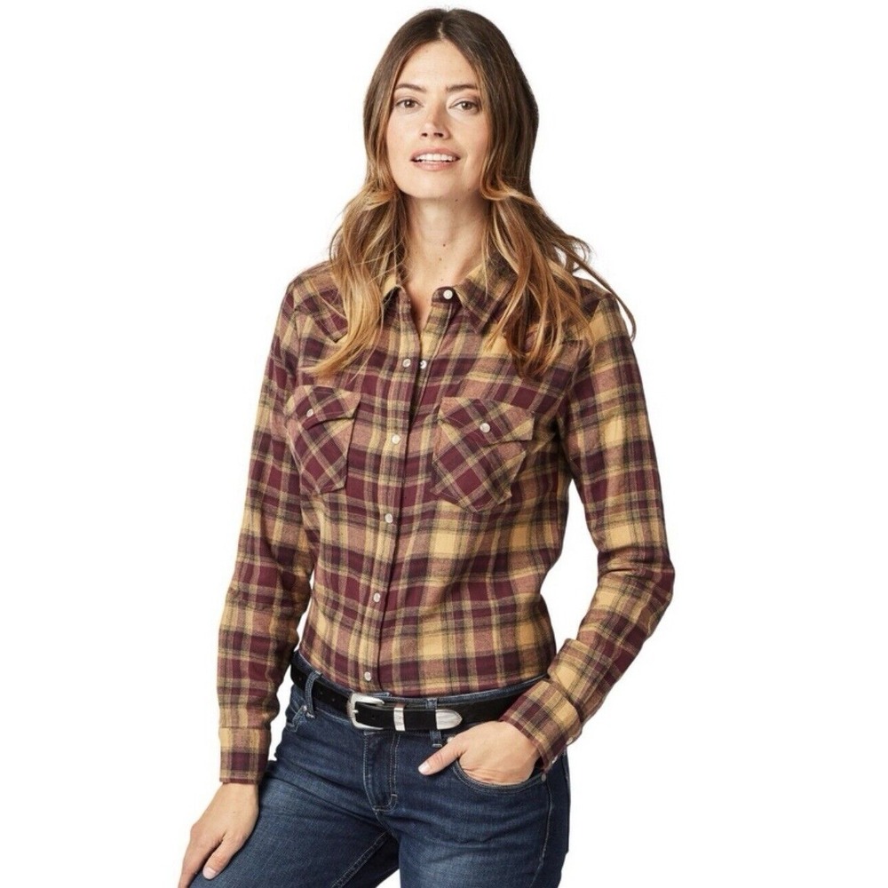 Wrangler Women's Small Flannel Plaid Shirt Cinnamon New Western Cowgirl Country‎